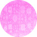 Round Machine Washable Abstract Pink Modern Rug, wshabs4835pnk