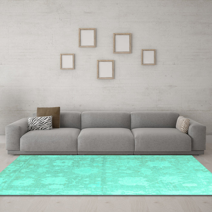 Machine Washable Abstract Turquoise Modern Area Rugs in a Living Room,, wshabs4835turq
