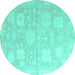 Round Abstract Turquoise Modern Rug, abs4835turq