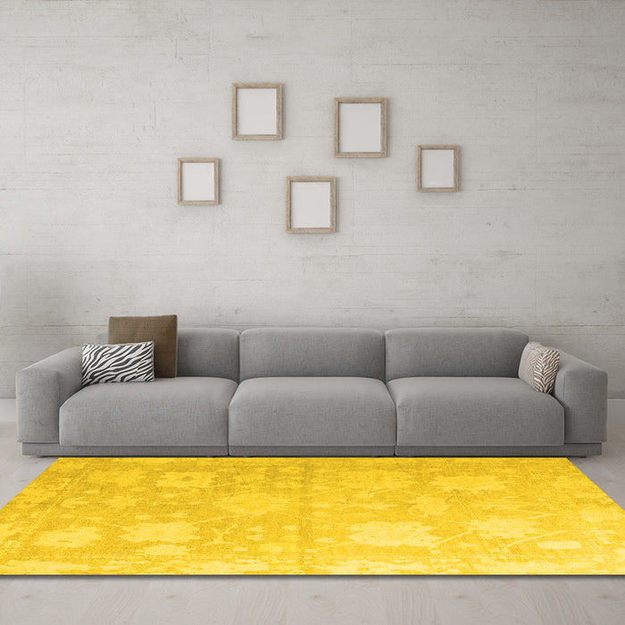 Machine Washable Abstract Yellow Modern Rug in a Living Room, wshabs4835yw