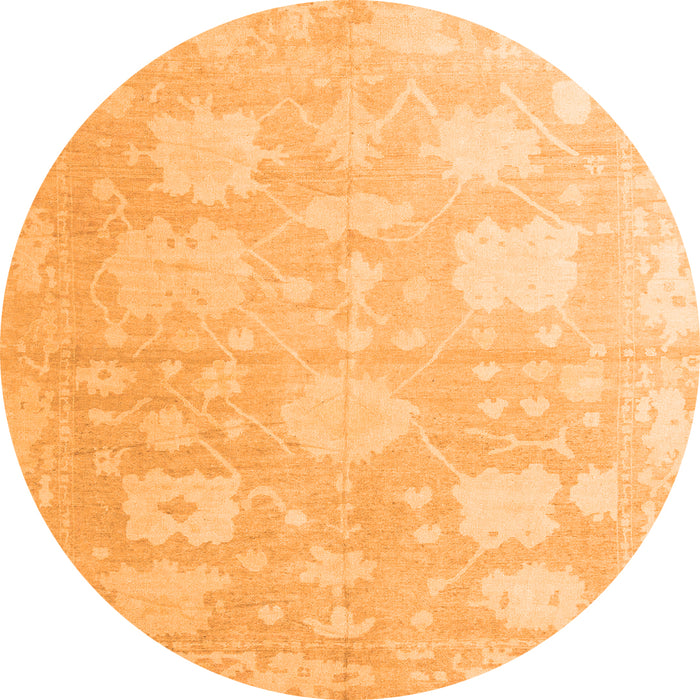 Round Machine Washable Abstract Orange Modern Area Rugs, wshabs4835org