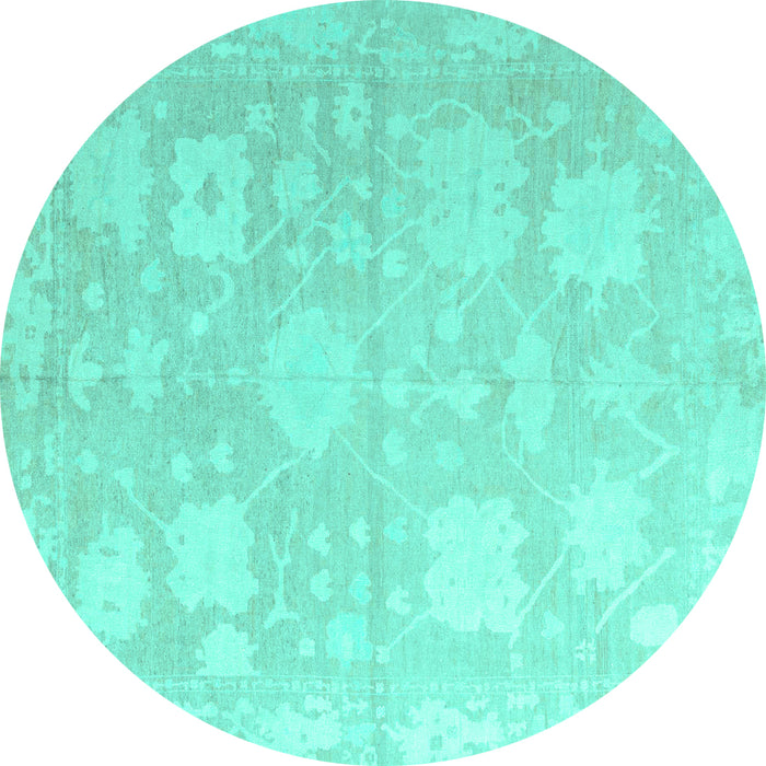 Round Machine Washable Abstract Turquoise Modern Area Rugs, wshabs4835turq