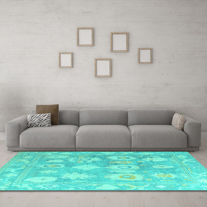 Machine Washable Abstract Turquoise Modern Area Rugs in a Living Room,, wshabs4836turq