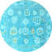 Round Abstract Light Blue Modern Rug, abs4836lblu