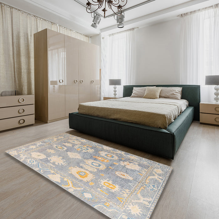 Machine Washable Abstract Dark Gray Rug in a Bedroom, wshabs4836