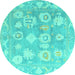 Round Machine Washable Abstract Turquoise Modern Area Rugs, wshabs4836turq