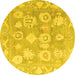 Round Machine Washable Abstract Yellow Modern Rug, wshabs4836yw