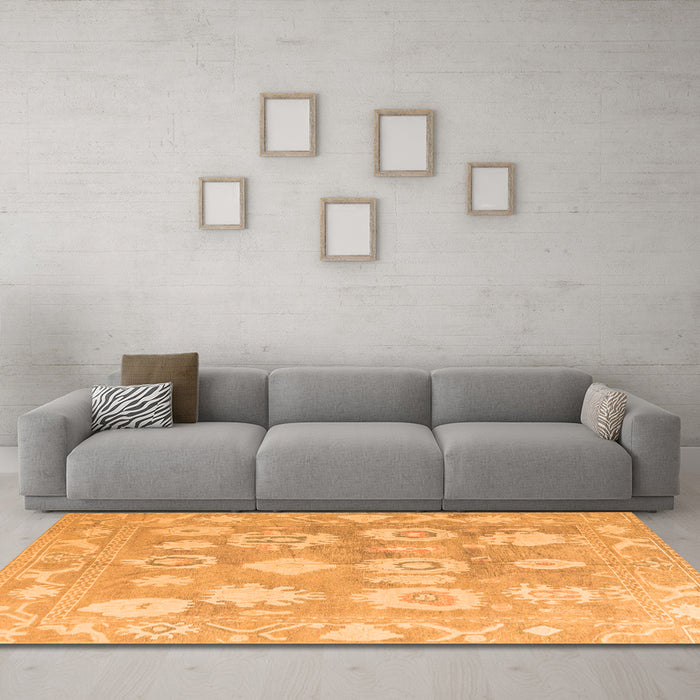 Machine Washable Abstract Orange Modern Area Rugs in a Living Room, wshabs4836org