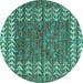 Round Abstract Turquoise Modern Rug, abs4837turq