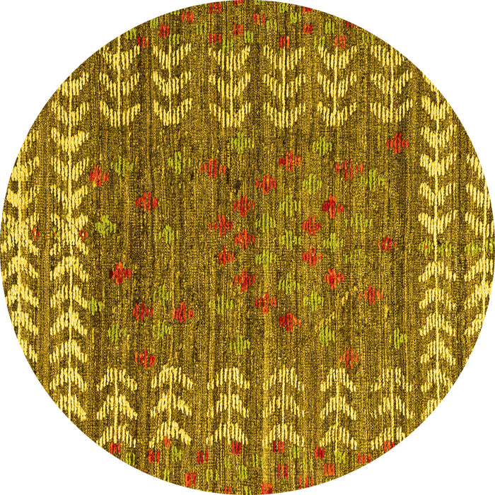 Round Machine Washable Abstract Yellow Modern Rug, wshabs4837yw
