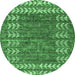 Round Machine Washable Abstract Emerald Green Modern Area Rugs, wshabs4837emgrn