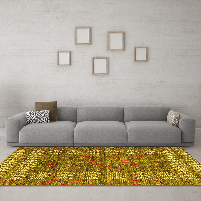 Machine Washable Abstract Yellow Modern Rug in a Living Room, wshabs4837yw