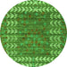 Round Abstract Green Modern Rug, abs4837grn