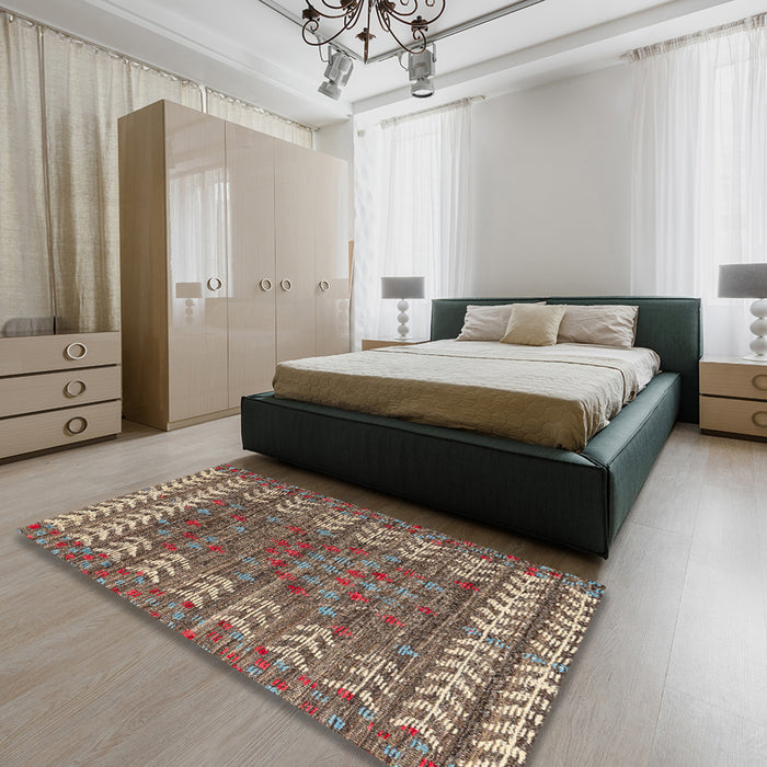 Abstract Camel Brown Modern Rug in a Bedroom, abs4837