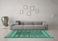 Machine Washable Abstract Turquoise Modern Rug, wshabs4837turq