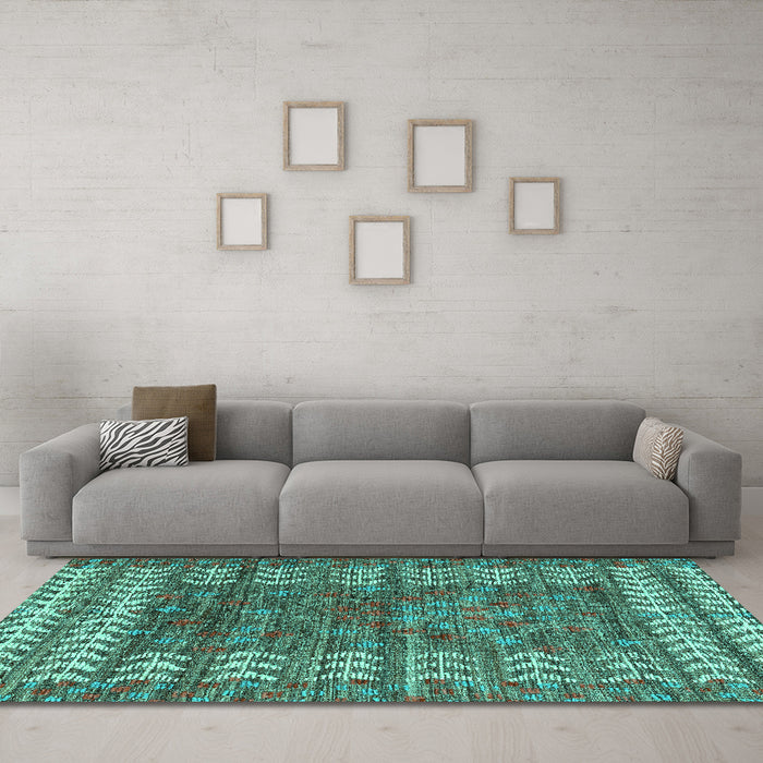 Machine Washable Abstract Turquoise Modern Area Rugs in a Living Room,, wshabs4837turq
