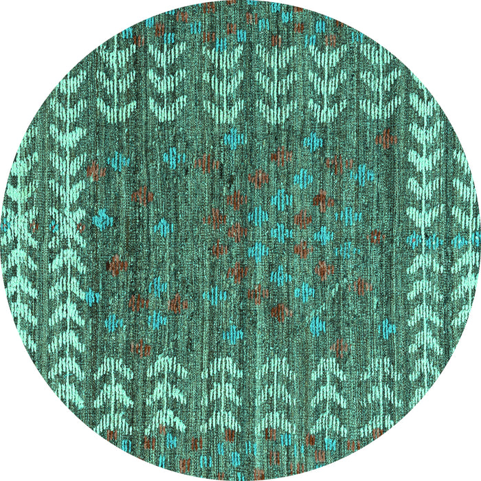 Round Machine Washable Abstract Turquoise Modern Area Rugs, wshabs4837turq