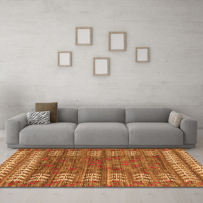 Machine Washable Abstract Orange Modern Area Rugs in a Living Room, wshabs4837org