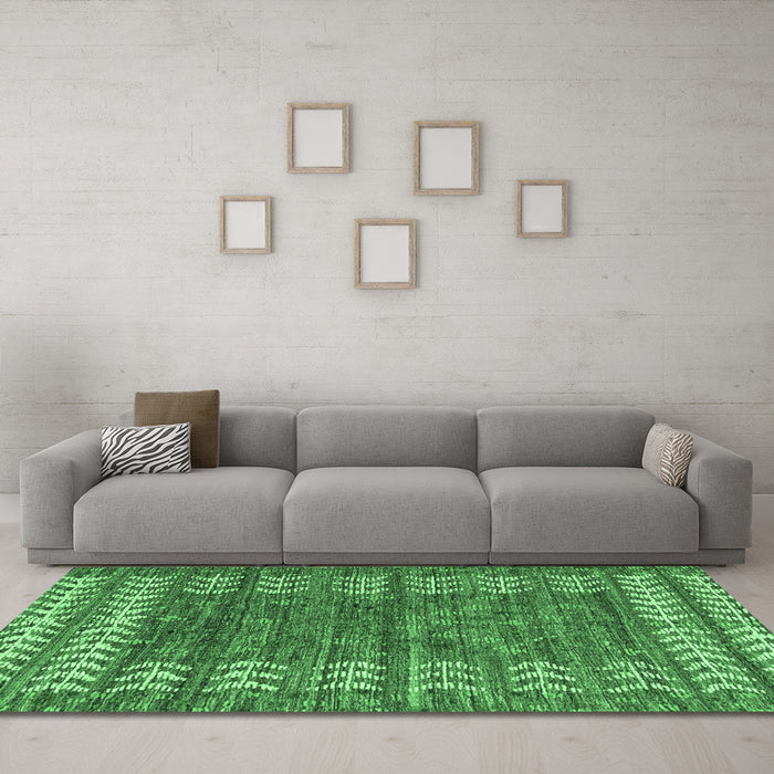 Machine Washable Abstract Emerald Green Modern Area Rugs in a Living Room,, wshabs4837emgrn