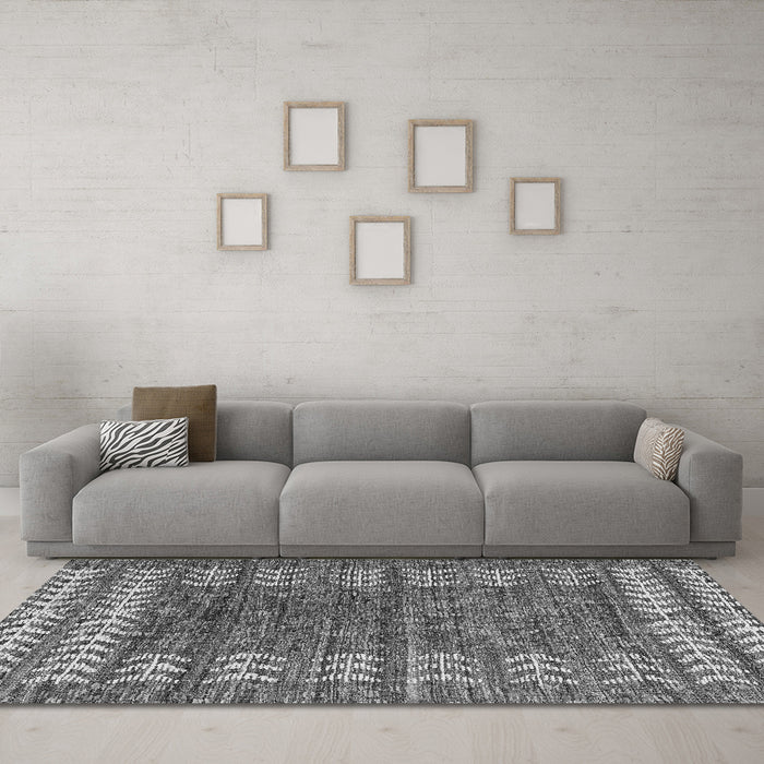 Machine Washable Abstract Gray Modern Rug in a Living Room,, wshabs4837gry