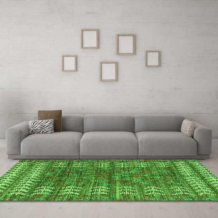 Machine Washable Abstract Green Modern Area Rugs in a Living Room,, wshabs4837grn