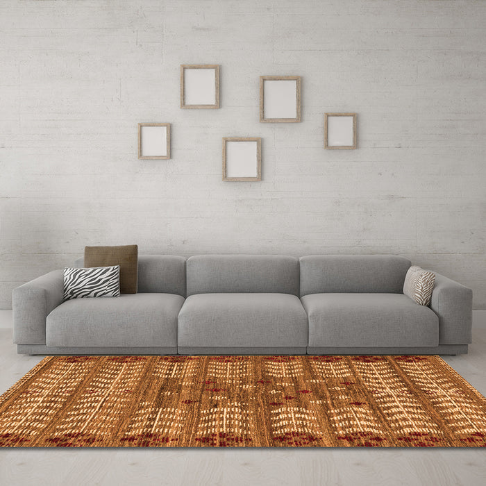 Machine Washable Abstract Orange Modern Area Rugs in a Living Room, wshabs4838org