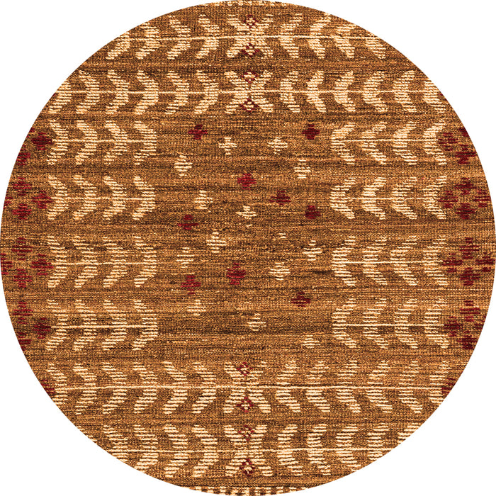 Round Machine Washable Abstract Orange Modern Area Rugs, wshabs4838org