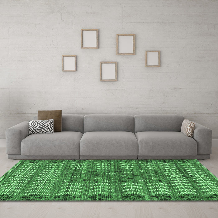 Machine Washable Abstract Emerald Green Modern Area Rugs in a Living Room,, wshabs4838emgrn