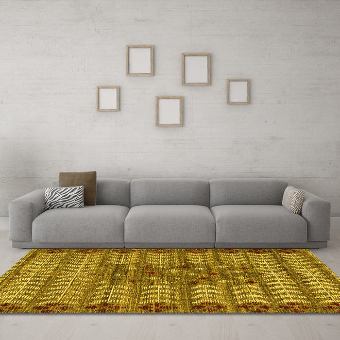 Machine Washable Abstract Yellow Modern Rug in a Living Room, wshabs4838yw