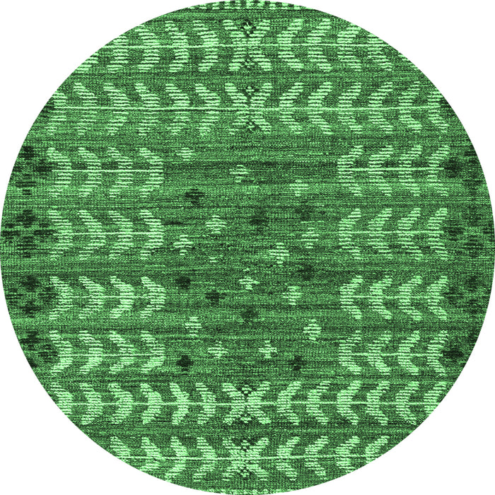 Round Machine Washable Abstract Emerald Green Modern Area Rugs, wshabs4838emgrn
