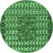 Round Machine Washable Abstract Emerald Green Modern Area Rugs, wshabs4838emgrn