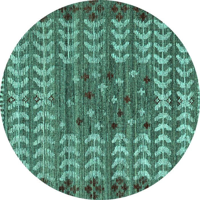 Round Abstract Turquoise Modern Rug, abs4838turq