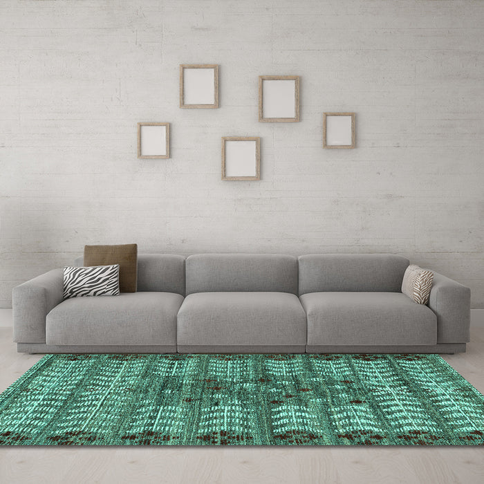 Machine Washable Abstract Turquoise Modern Area Rugs in a Living Room,, wshabs4838turq
