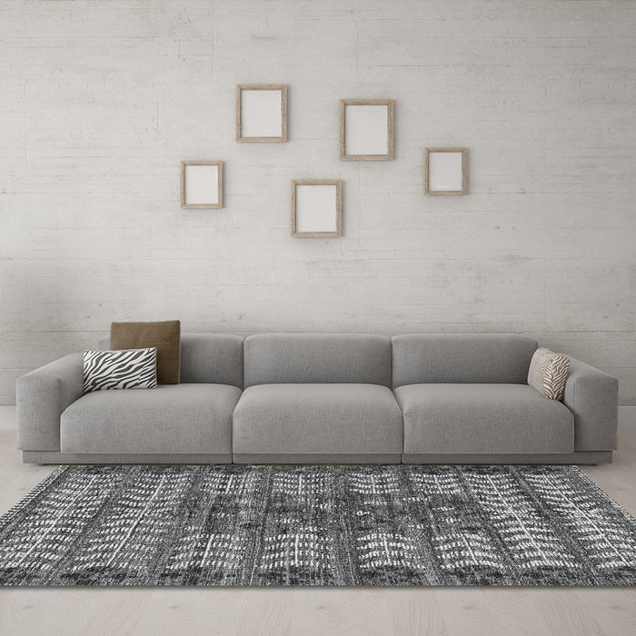 Machine Washable Abstract Gray Modern Rug in a Living Room,, wshabs4838gry