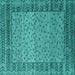 Square Machine Washable Abstract Turquoise Modern Area Rugs, wshabs4839turq