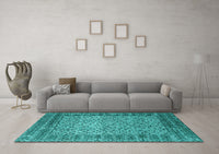 Machine Washable Abstract Turquoise Modern Rug, wshabs4839turq