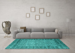 Machine Washable Abstract Turquoise Modern Area Rugs in a Living Room,, wshabs4839turq