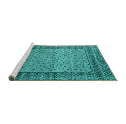 Sideview of Machine Washable Abstract Turquoise Modern Area Rugs, wshabs4839turq