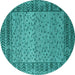 Round Abstract Turquoise Modern Rug, abs4839turq