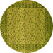 Round Abstract Yellow Modern Rug, abs4839yw