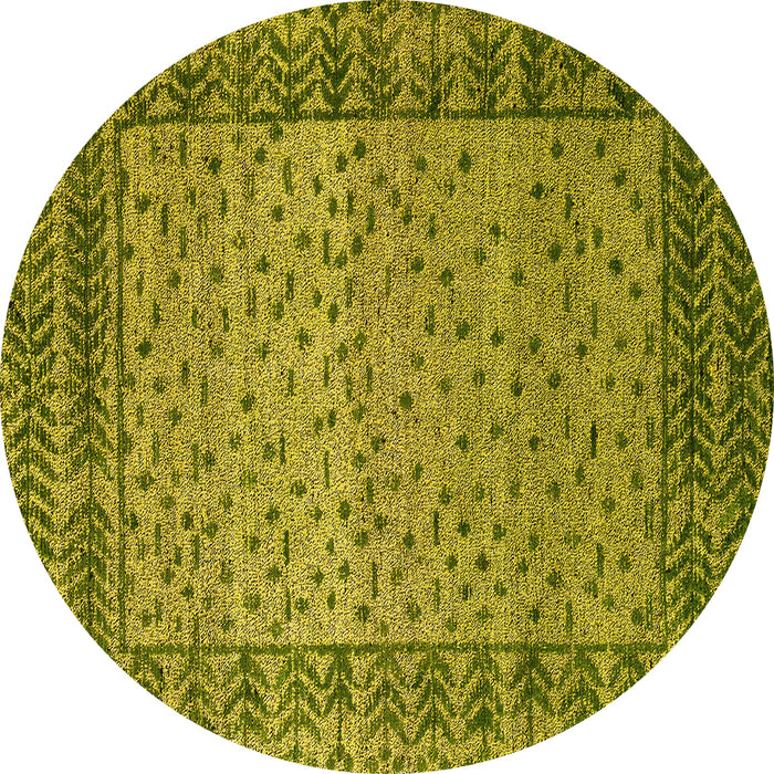 Round Machine Washable Abstract Yellow Modern Rug, wshabs4839yw