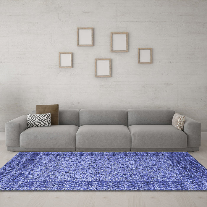 Machine Washable Abstract Blue Modern Rug in a Living Room, wshabs4839blu