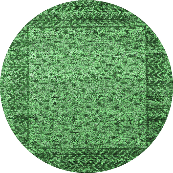 Round Abstract Emerald Green Modern Rug, abs4839emgrn