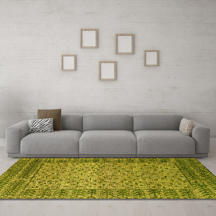 Machine Washable Abstract Yellow Modern Rug in a Living Room, wshabs4839yw