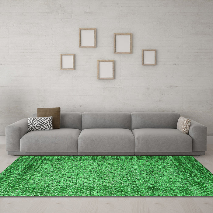 Machine Washable Abstract Green Modern Area Rugs in a Living Room,, wshabs4839grn