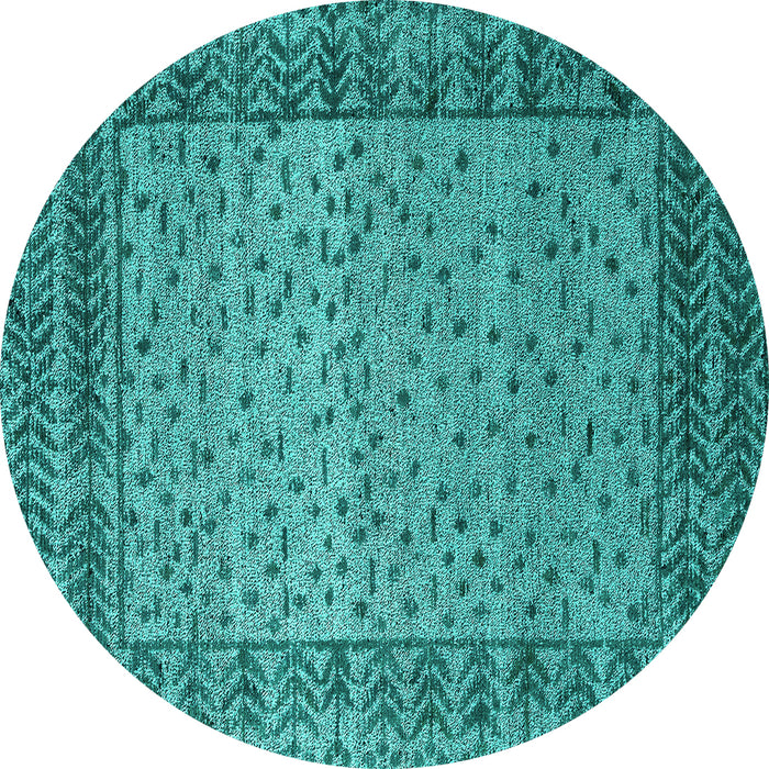Round Machine Washable Abstract Turquoise Modern Area Rugs, wshabs4839turq