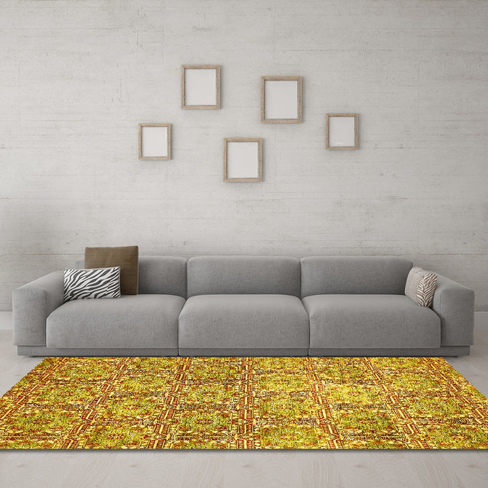 Machine Washable Abstract Yellow Modern Rug in a Living Room, wshabs483yw