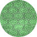 Round Machine Washable Abstract Emerald Green Modern Area Rugs, wshabs483emgrn