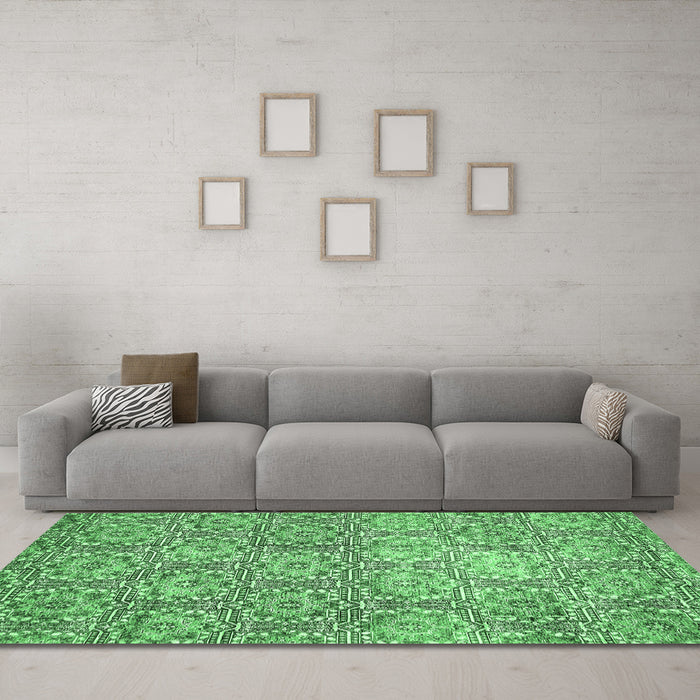 Machine Washable Abstract Emerald Green Modern Area Rugs in a Living Room,, wshabs483emgrn