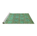 Sideview of Machine Washable Abstract Turquoise Modern Area Rugs, wshabs483turq